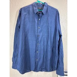 Theory Men's Rammy Linen Cotton Button Up Long Sleeve Shirt Navy Blue Size XL